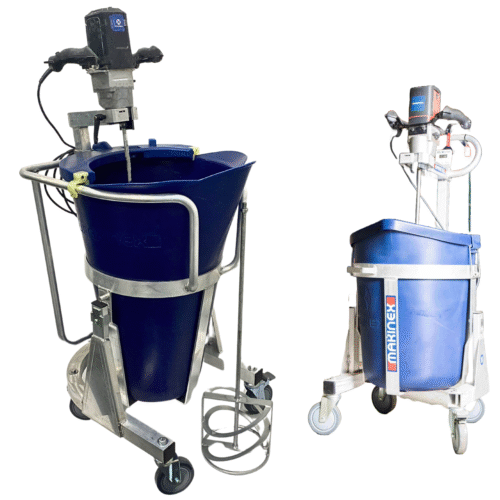 A wheeled machine with buckets attached, possibly for transporting materials.